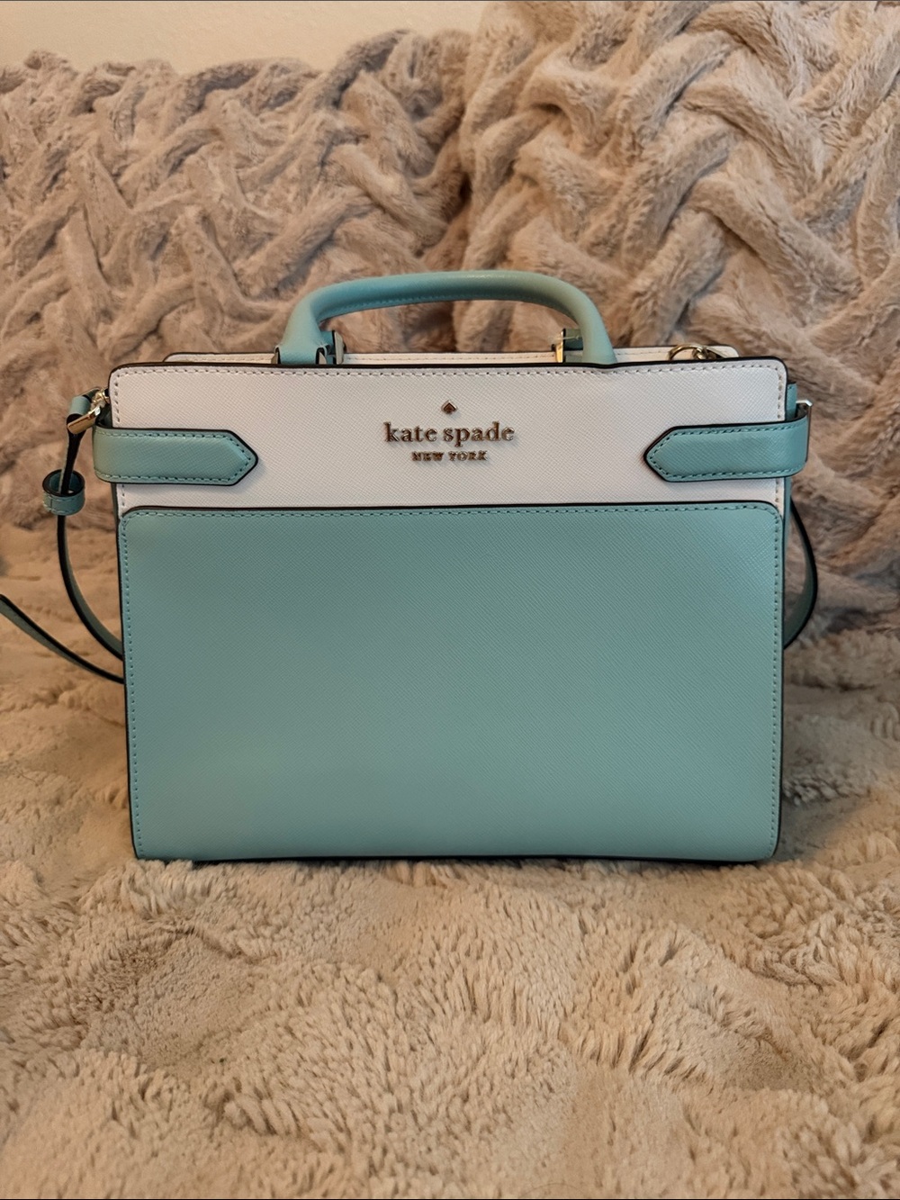 kate spade Two-Tone Mint and White Leather Satchel